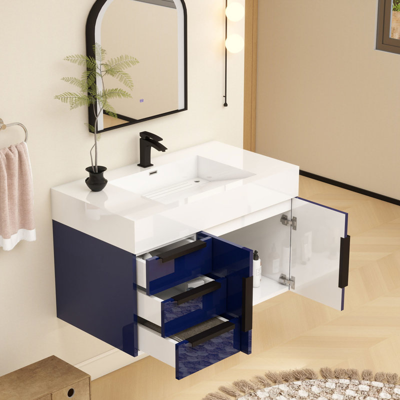 Meuble-lavabo mural simple l 36 po x P 20 po x H 22 po, Bleu marine