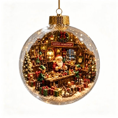 Boule de Noël décorative de 8 cm (3,15 pouces) avec lumières DEL blanc chaud et intérieur illuminé, en acrylique 2D.