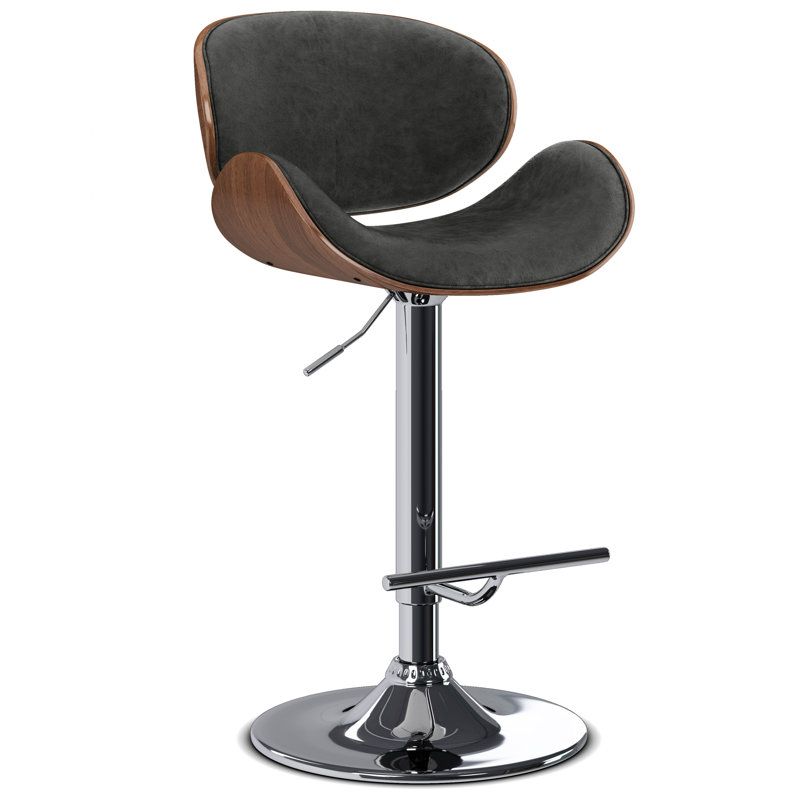 Tabouret de bar moderne pivotant rembourré Marana, Similicuir végétalien gris