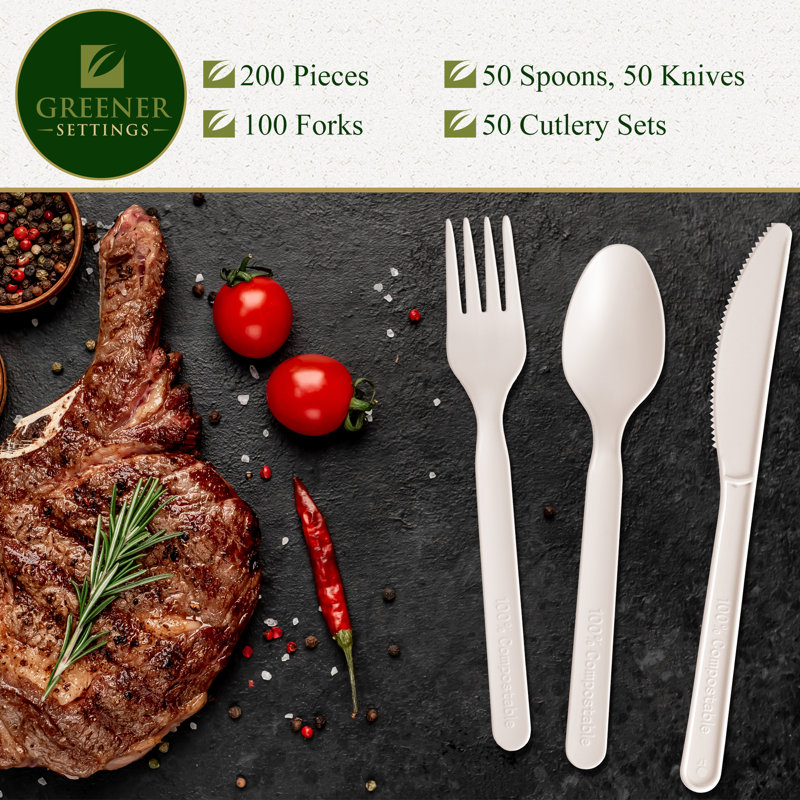 200 Piece Compostable Disposable Flatware Silverware Set- 50 Settings (Set of 50)