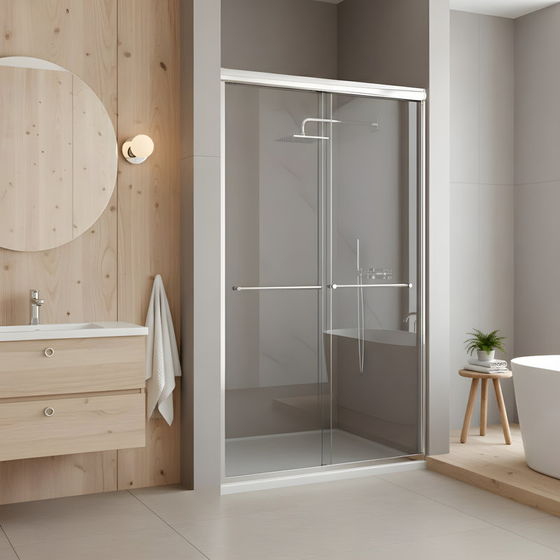 Porte de douche coulissante double sans cadre, Chrome chrome