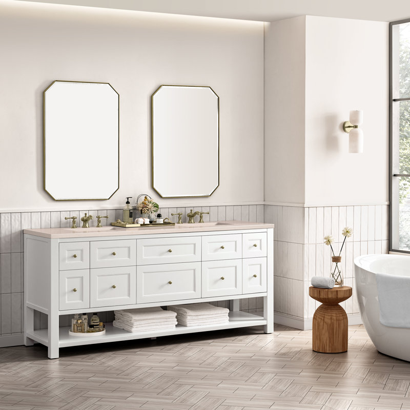 Breckenridge 72'' W Double Vanity, Bright White, Carrara White, 8" Widespread