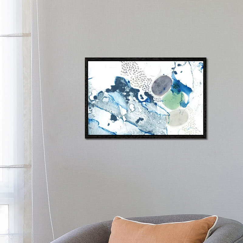 Blue Marble by Sara Franklin - Painting on Canvas, 66.04 cm H x 45.72 cm W, Black Floater Framed