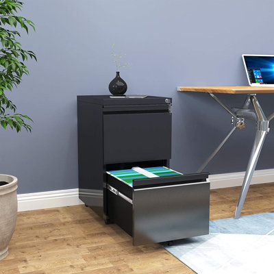 Kristiina 2-Drawer Mobile Vertical Filing Cabinet, Lockable Metal File Cabinet for Office Use by Inbox Zero