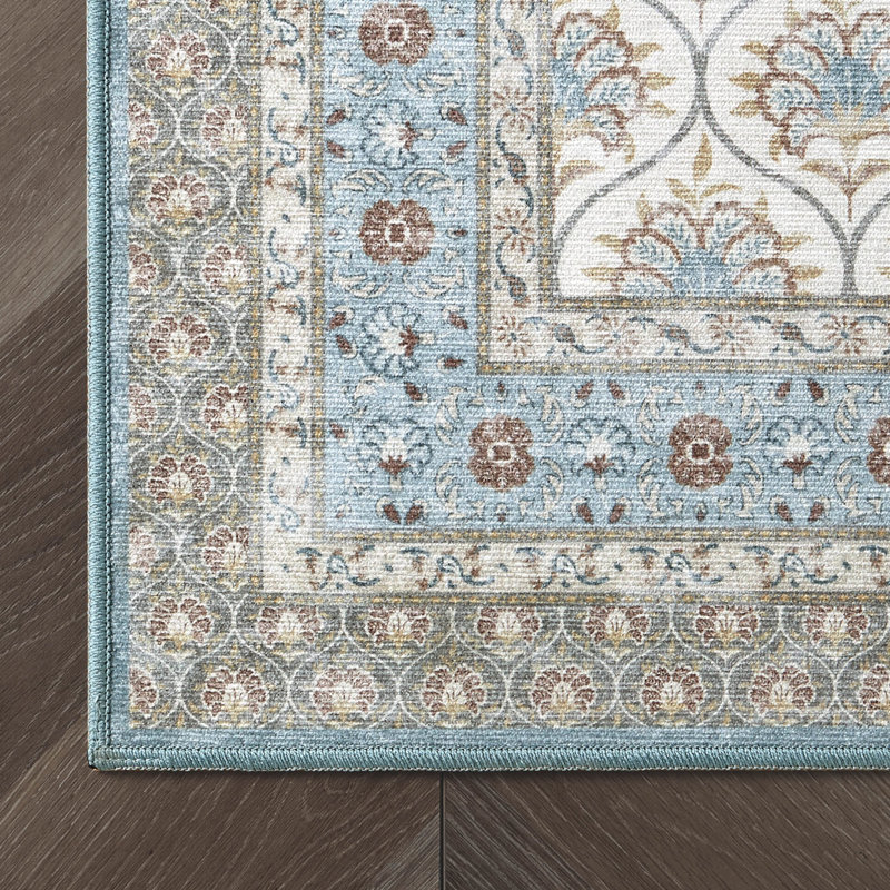 Laura Ashley Amelia Imagine Printed Chenille Machine Washable Rugs, Blue, 7'10" x 10'