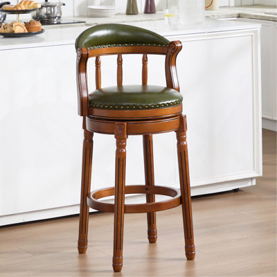 Tabourets de bar en bois et cuir de vache, chaise de bar pivotante à 360 degrés avec dossier, tabourets de bar à hauteur de comptoir pour la cuisine, la salle à manger et le bar