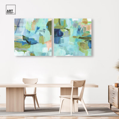 Ensemble d'art abstrait moderne « Sky Within Serenity » sur toile acrylique par Art Remedy, prêt à  accrocher, 12 x 12