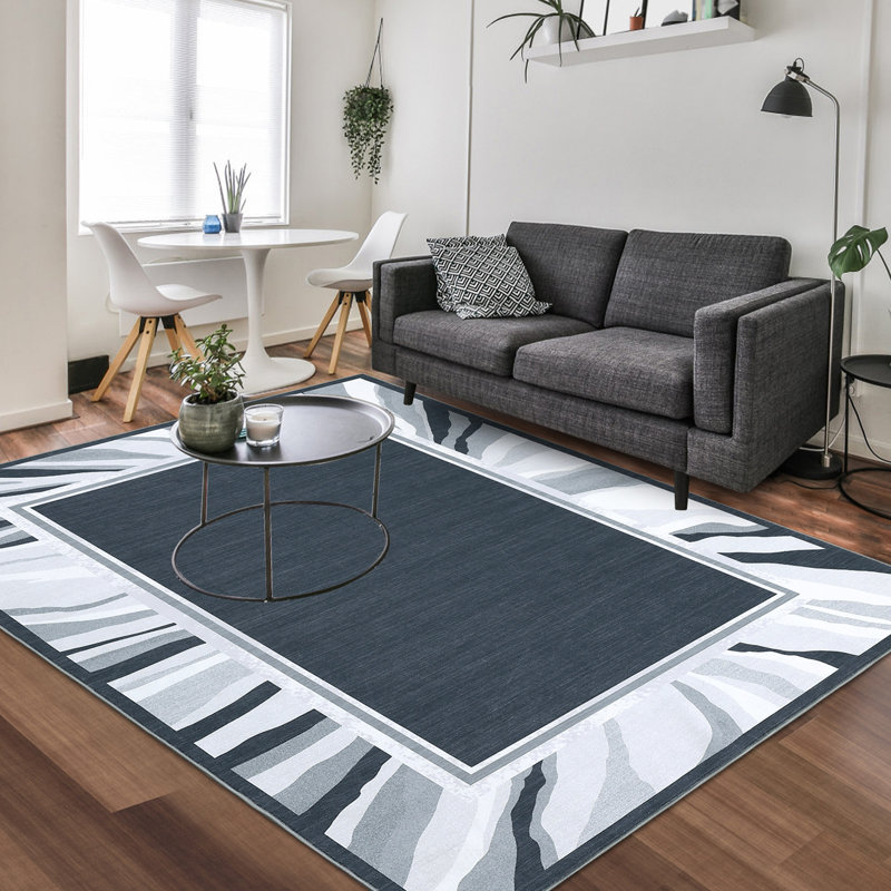 8x10ft Area Rug, Gray Washable Rug, Bordered Entryway Rug, For Home Modern Bedroom Rug, Non-Slip Low Pile Carpet, Foldable Kitchen Rugs for Office, Dining, Bathroom