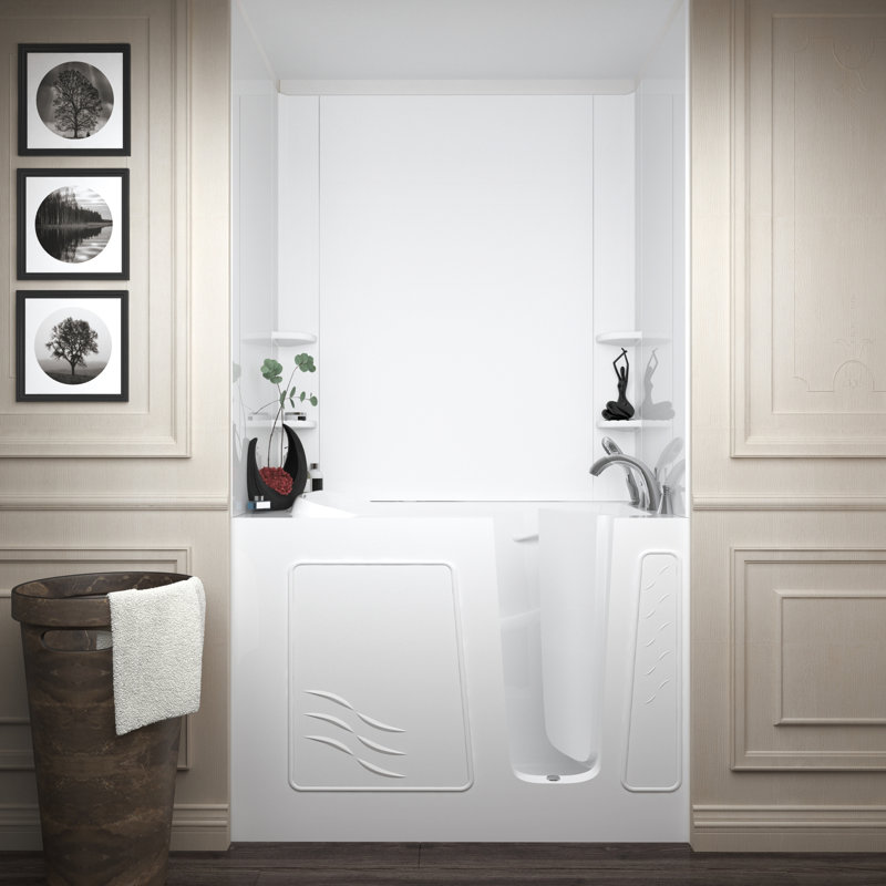 Ashton 52.8'' x 29.5'' Soaking Fiberglass Bathtub with Faucet, Right, White