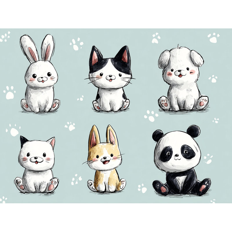 Collection «Cute Animal Friends» - Art mural sur toile tendue, H 36 po x l 48 po