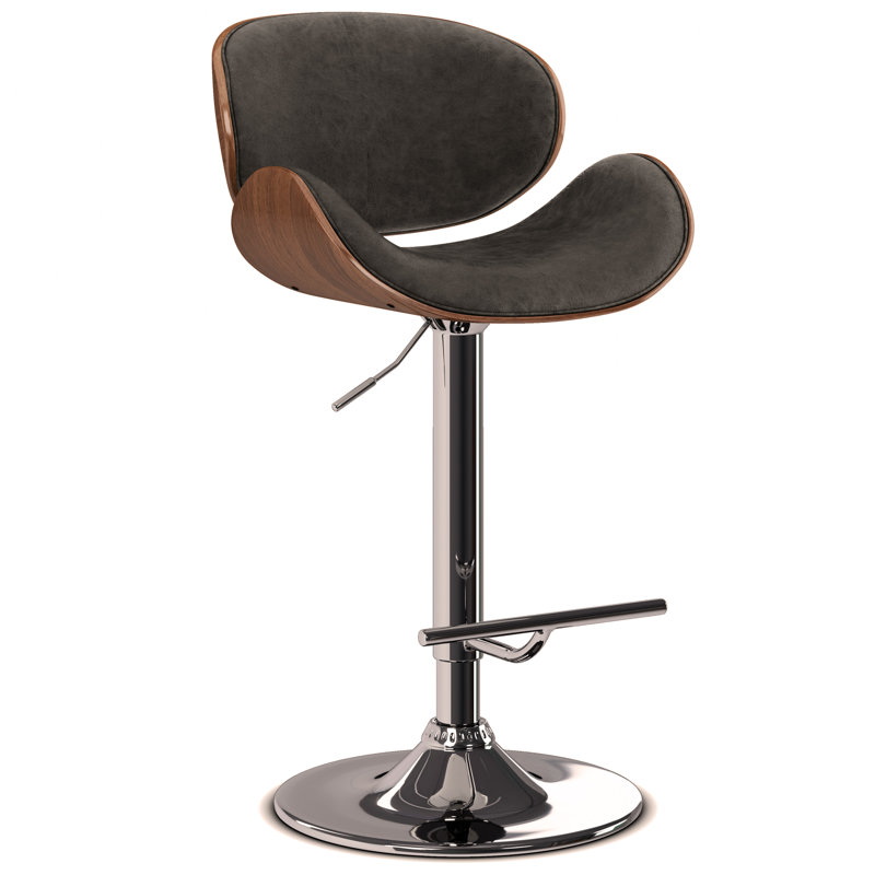 Bentwood Adjustable Swivel Bar Stool , Brown, Dark Gray