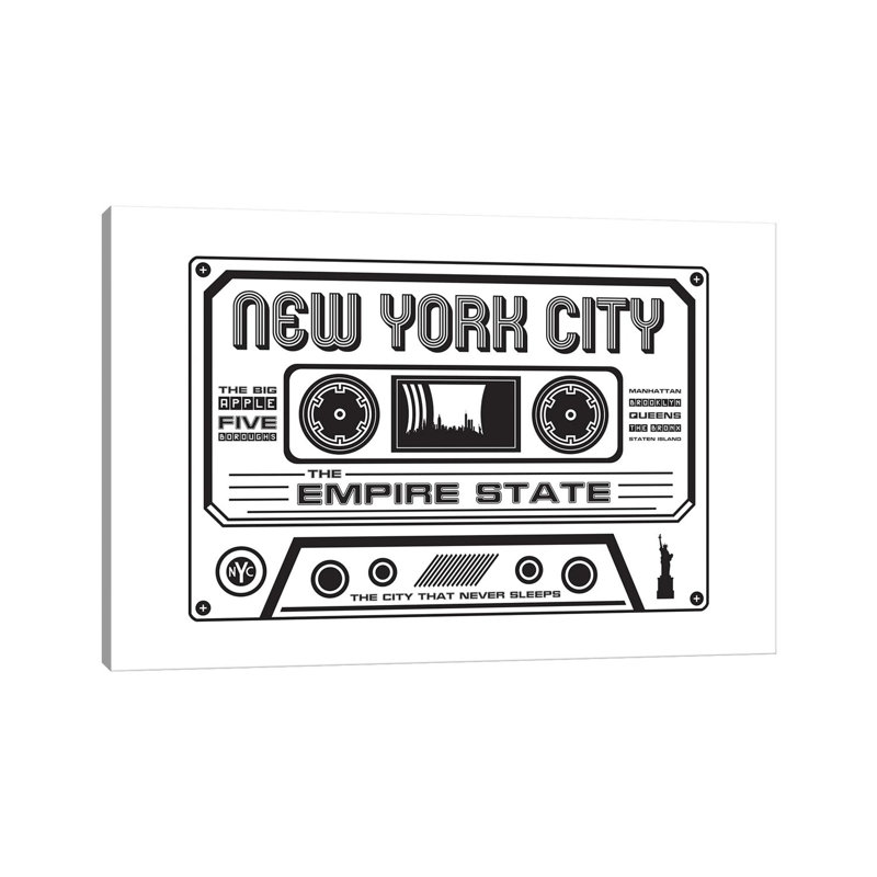 New York City Cassette by Benton Park Prints - Print on Canvas, 20.32 cm H x 30.48 cm W, Wrapped Canvas