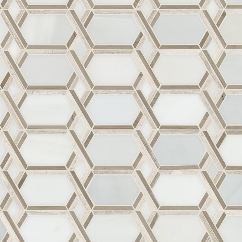 Crown Lattice Geometric 12 in. x 13 in. Polished Marble Mosaic Floor and Wall Tile