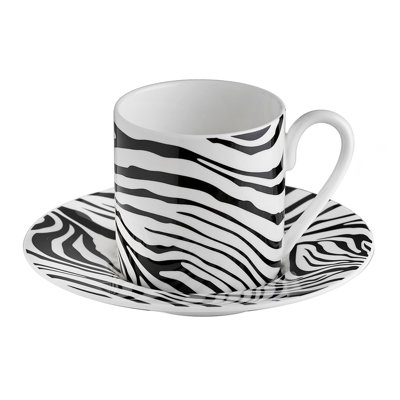 Coffee Cup & Saucer ZEBRAGE Set of 2 in Luxury Box diam. 2.3in, H 2.5in, Cap. 4 oz, Saucer diam. 4.75in