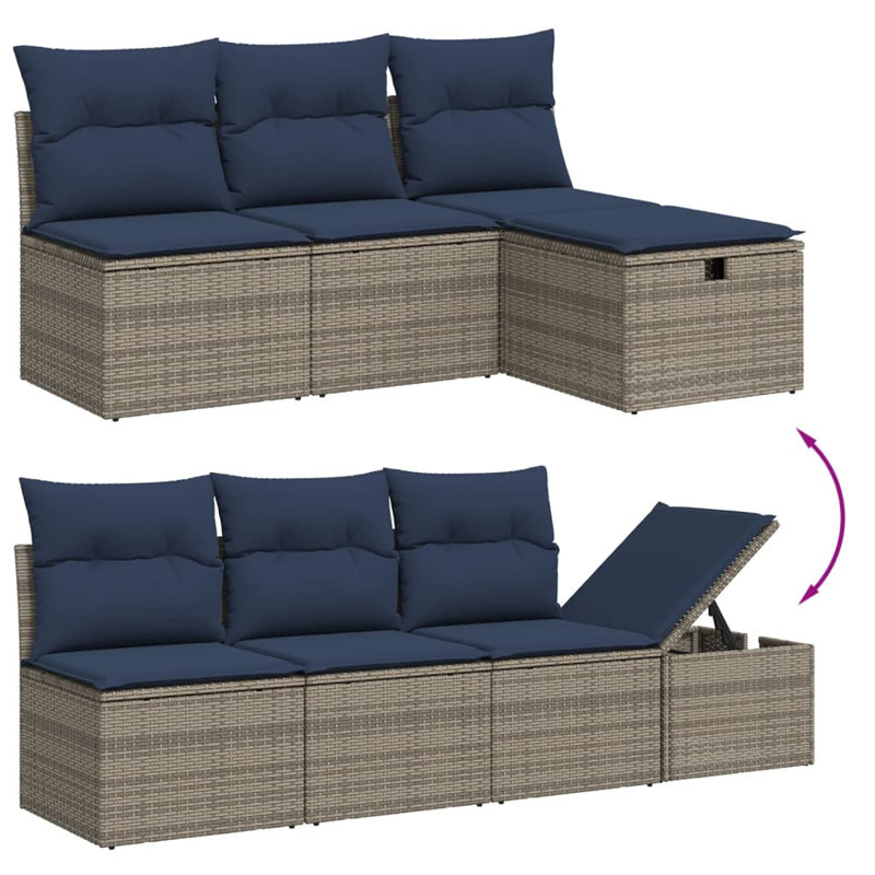  Ensemble de canapé de patio 8 pièces avec coussins en rotin de polyester, Gris, Bleu