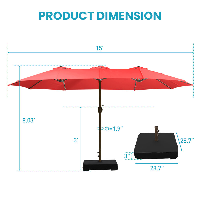 Parasol de marché rectangulaire Ocilla, Rouge vin
