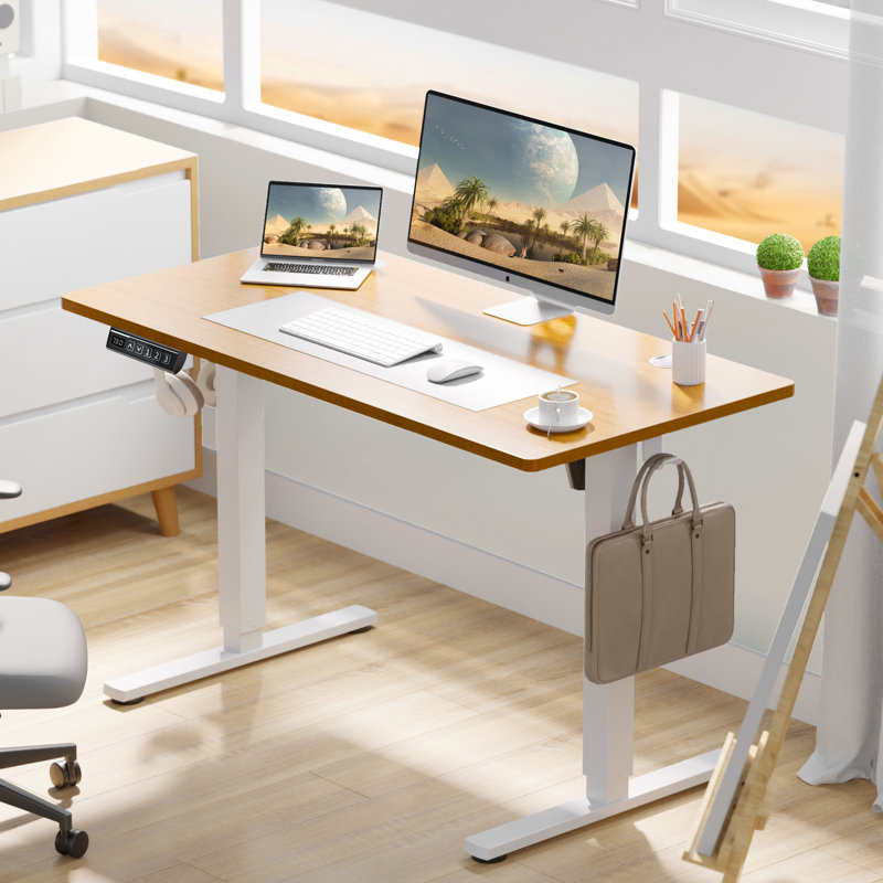 Koree Standing & Height-Adjustable Desks, Natural/White, 46.46'' H x 55.12'' W x 23.62'' D
