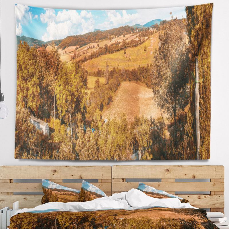 Paysage orange autumn mountains tuscany tapisserie, H 32 po x l 39 po