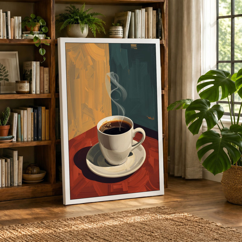 Coffee Cup Study Modern - Wrapped Canvas, 36x24 - 91.4 x 61.0 cm, Ochre Border
