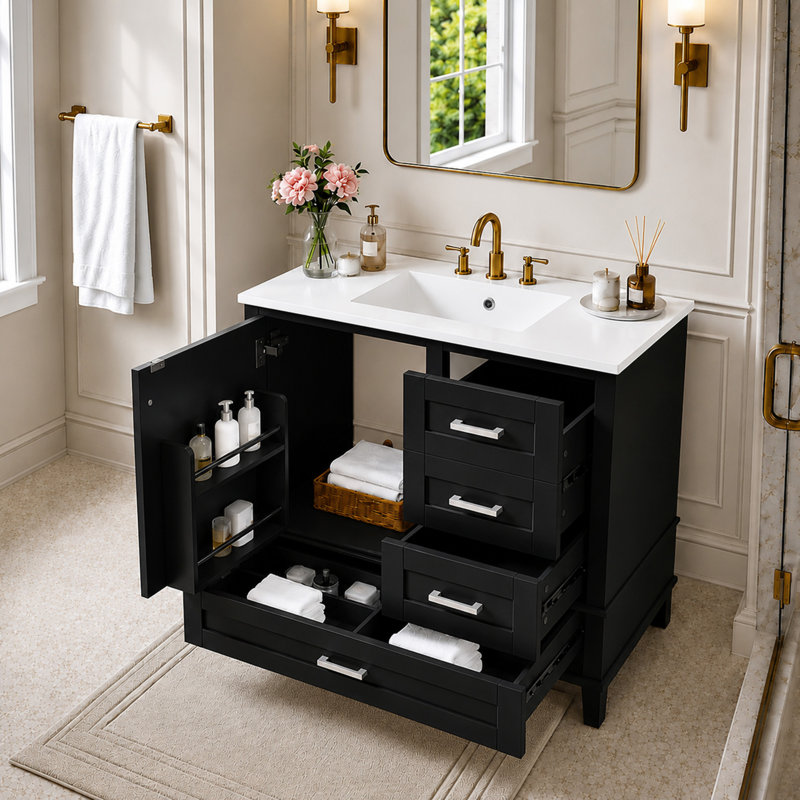 36" Black Bathroom Vanity
