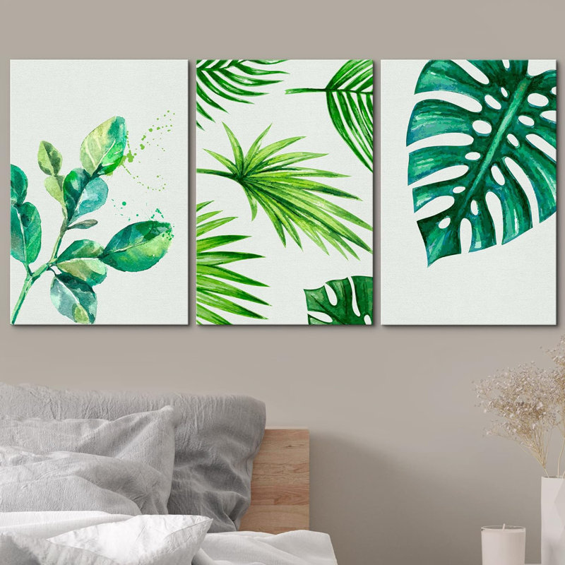 " Set Tropical Monstera Palm Leaf Variety Floral Plants Colourful " 3 - Pieces