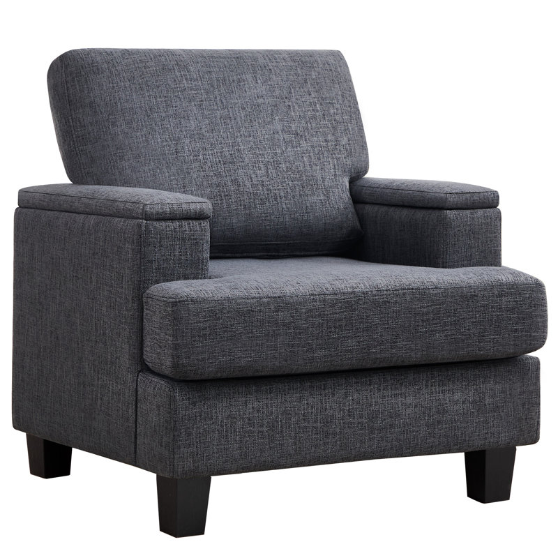 Fauteuil rembourré avec rangement intérieur pour accoudoirs, Gris foncé
