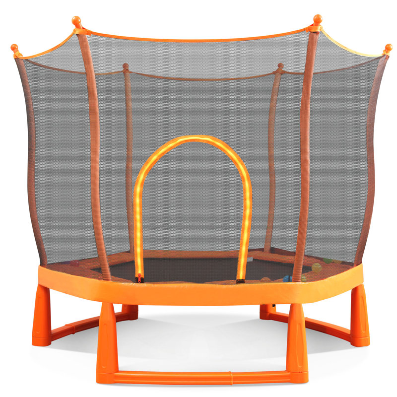 6FT Toddlers Trampoline With Safety Enclosure Net And Ocean Balls, Fully Protected Indoor Trampoline And Ball Pit Balls For Kids, Easy Assembly Lotus Shape For Spaciousness