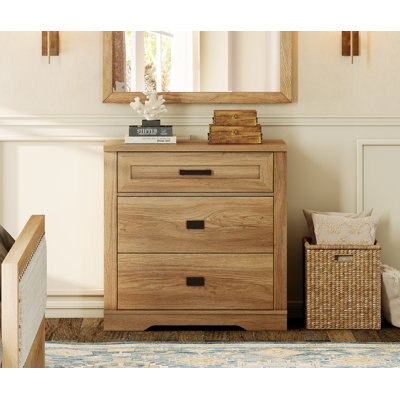 Commode 3 tiroirs en bois de style campagne moderne pour enfants Laziza