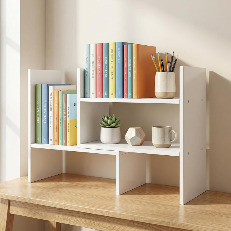 White Adjustable Wooden Desk Shelf