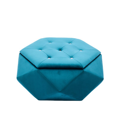 Blue Velvet Multi - Function Polygon Diamond , Footrest, Seating And Storage, 34"l X 30.5"w 13.5"h, Suitable For Dorm Organization Elegant Storage A Stylish Footrest With 34 Inches Long, 30.5 Wide,