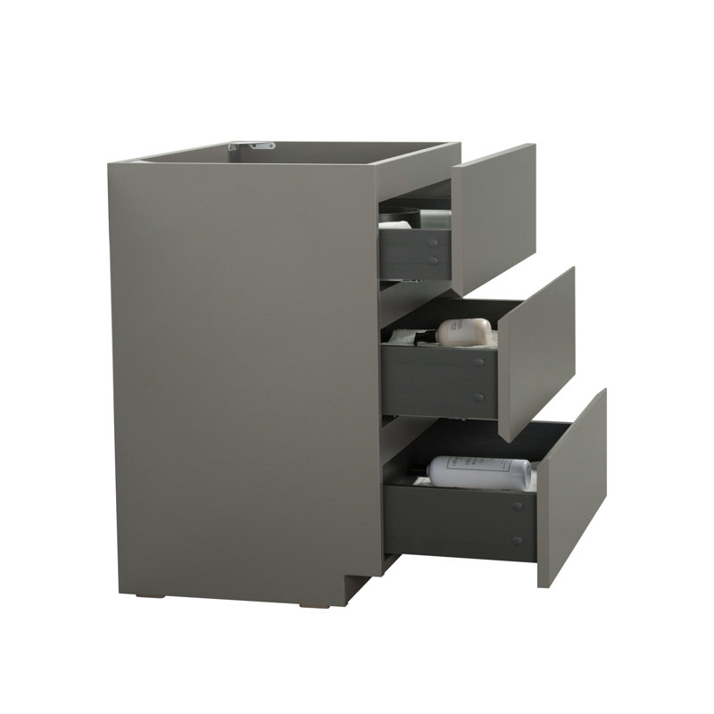 Armoire grise sans lavabo pour le plancher de la salle de bain - 3 tiroirs, élégant et moderne-Cool-Cool, rangement maximum, lisse silencieux, gris ergonomique, 3, élégant, espace de rangement,