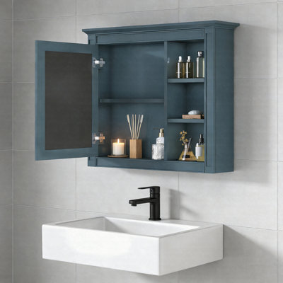 30'' X 28'' Wall-Mounted Bathroom Medicine Cabinet With Mirror, 3 Open Shelves, Modern Storage Cabinet