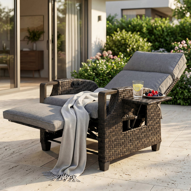 Air Pump Outdoor Lounge Chair, Independent Back & Footrest Adjustment, Dark Brown, Gray