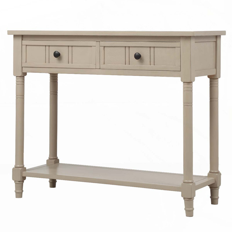 Console Table Traditional Design with Two Drawers and Bottom Shelf, Retro Gray