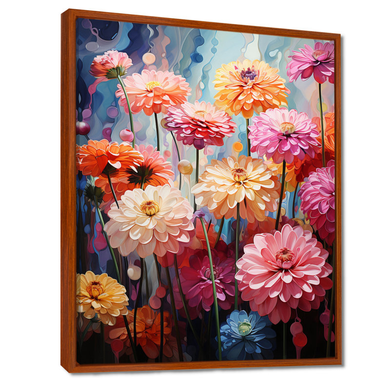 Reproduction d'art sur toile Zinnias, H 20 po x l 12 po x P 1 po, Cadre flottant brun