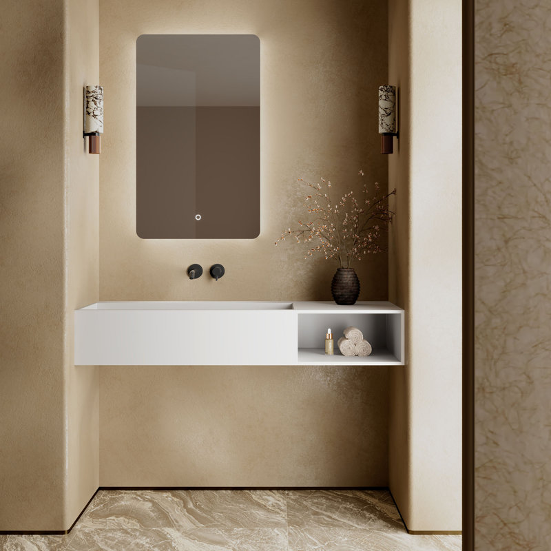 Lavabo de salle de bain mural rectangulaire à surface solide 34 "x 18" MonBlari - blanc mat, Blanc mat
