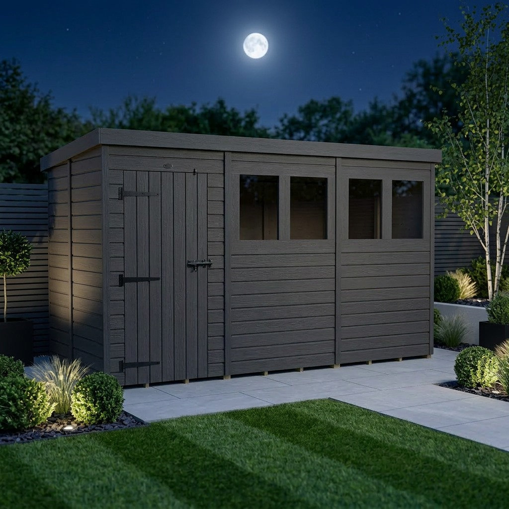 Total Sheds 14ft x 5ft Composite Pent Garden Shed - Single Door - With Windows - EPDM Rubber Roof - UK Manufactured