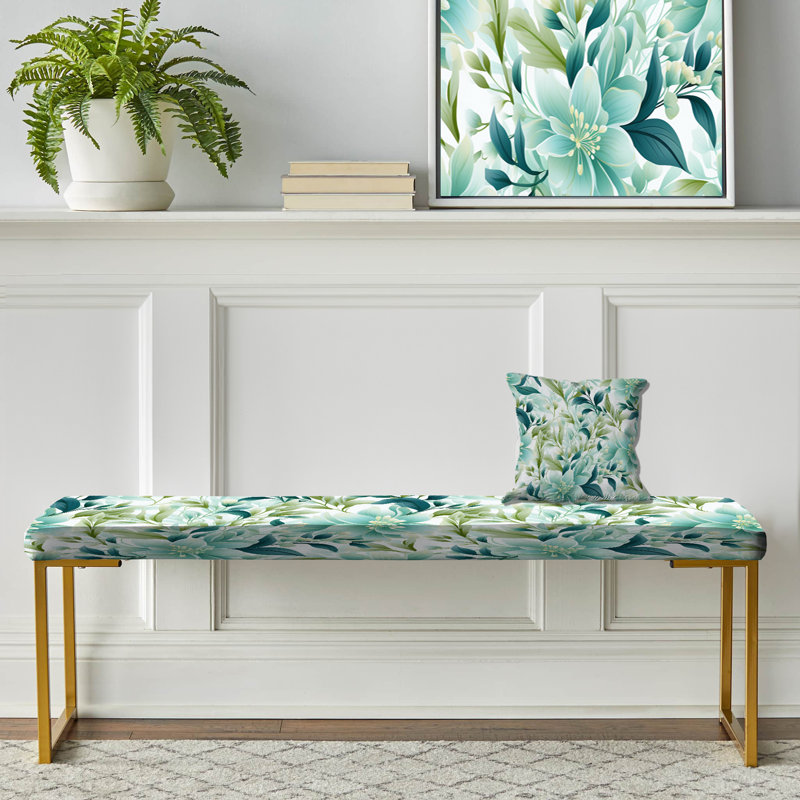 Oceanic Foliage Botanical Pattern V - Tropical Upholstered Gold Bench