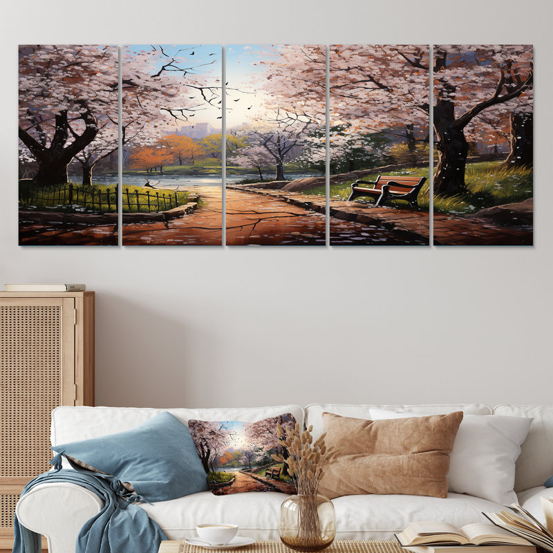 «Pink Springtime Park», art mural 5 pièces, H 28 po x l 60 po
