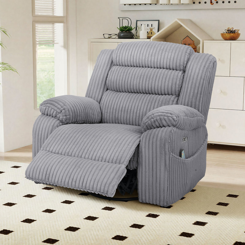 Fauteuil inclinable à bascule pivotant 42 po avec massage thermique, USB et charge de type C de 42 po de largeur, Gris