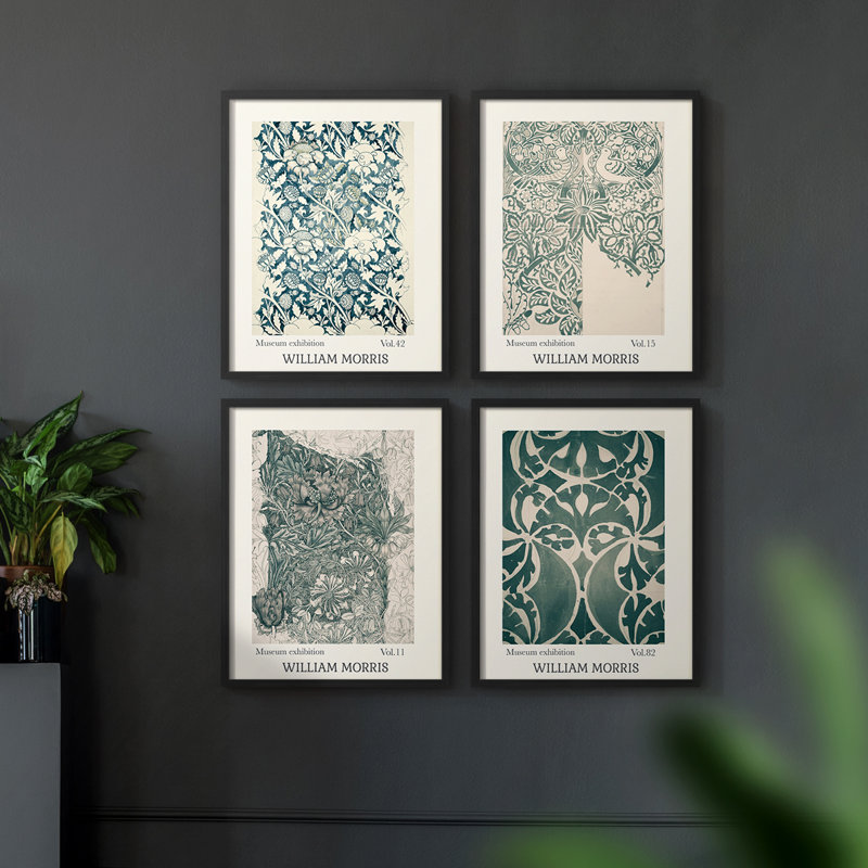 «William Morris VI», ensemble de 4 reproductions encadrées, Noir, H 44 po x l 14 po