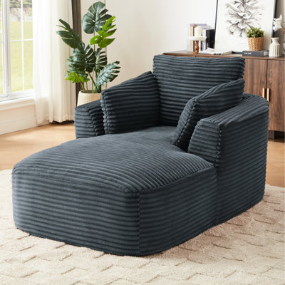 Chaise longue en velours côtelé Corduroy, gris foncé, doux au printemps, sans assemblage avec coussin, assemblage, pour le salon