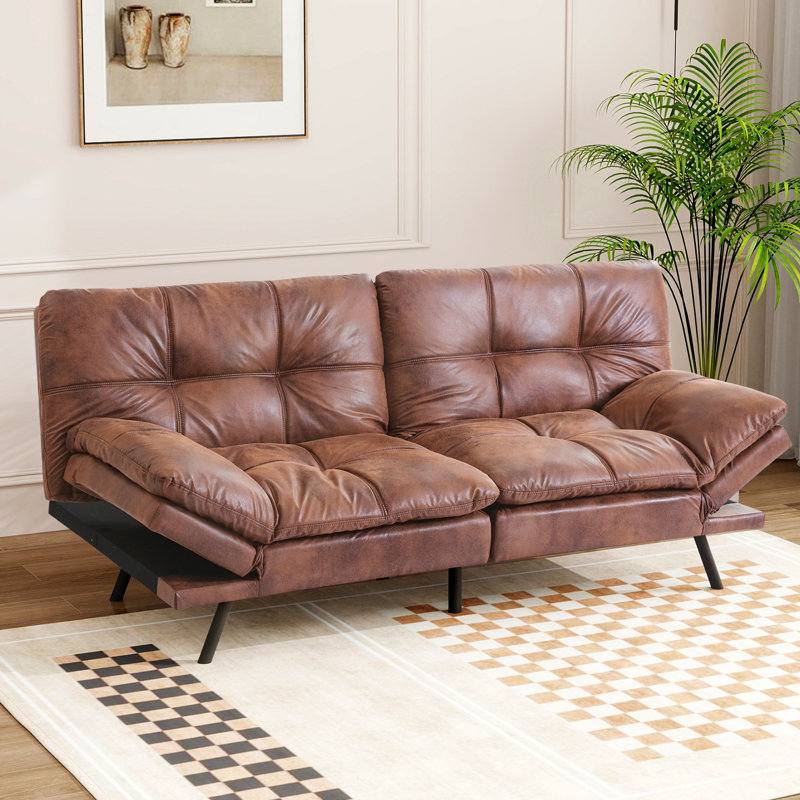 Oppelo 71'' Upholstered Convertible Sofa, Twin Sleeper Sofa Bed, Brown Faux Leather