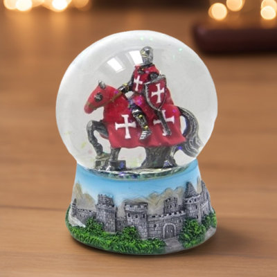 3.25"W Red Crusader Cavalry Snow Globe