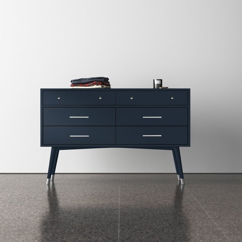 Samuel 56'' W 6 - Drawer Dresser, Navy/Silver
