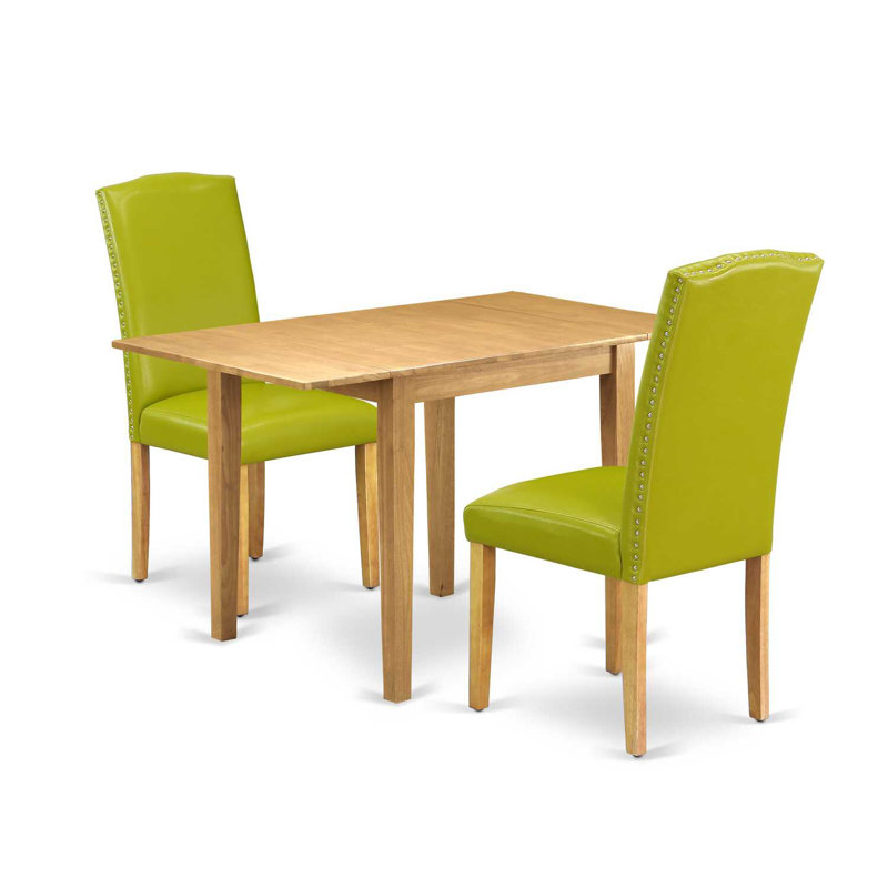  Ensemble de table de salle à manger en bois massif, Chêne brun naturel, Vert, 3 pièces: 1 table, 2 chaises