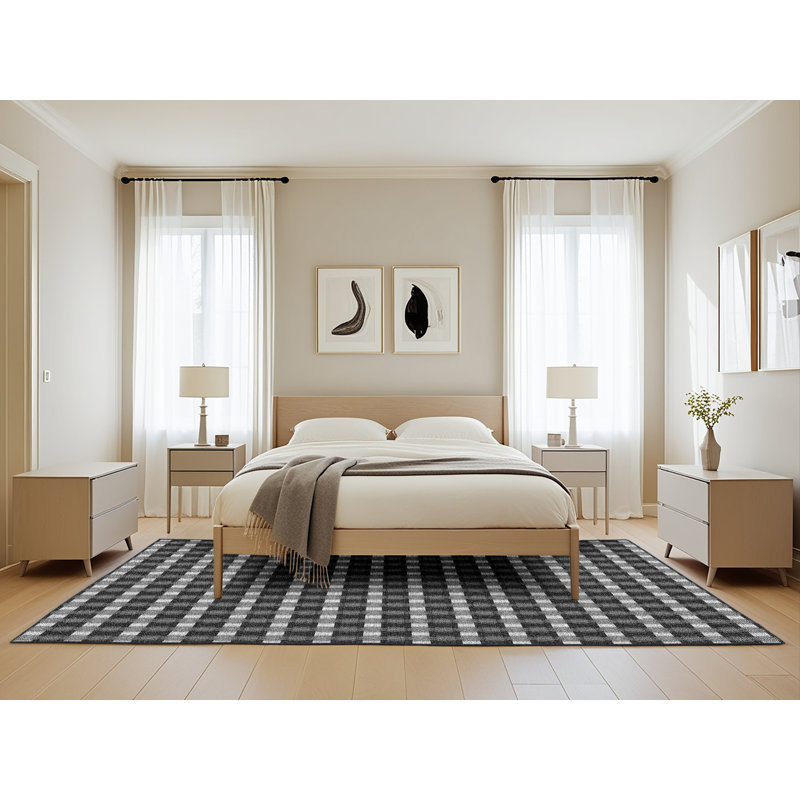 Tapis bleu foncé à motif, Rectangle 5 pi x 8 pi