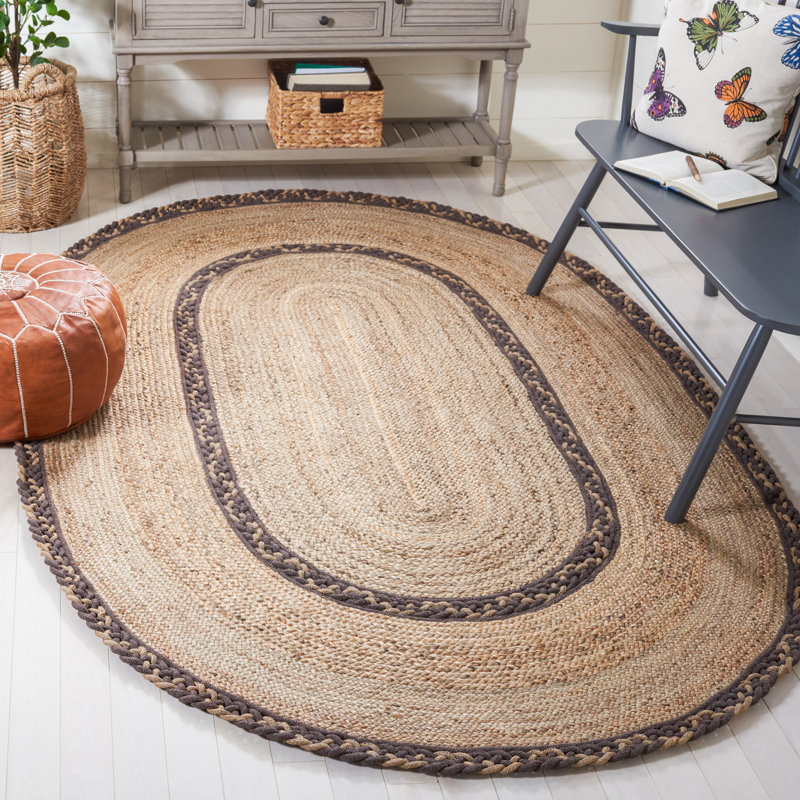 Baldemar Oval Handmade Brown/Natural Area Rug, Oval 7' x 9'