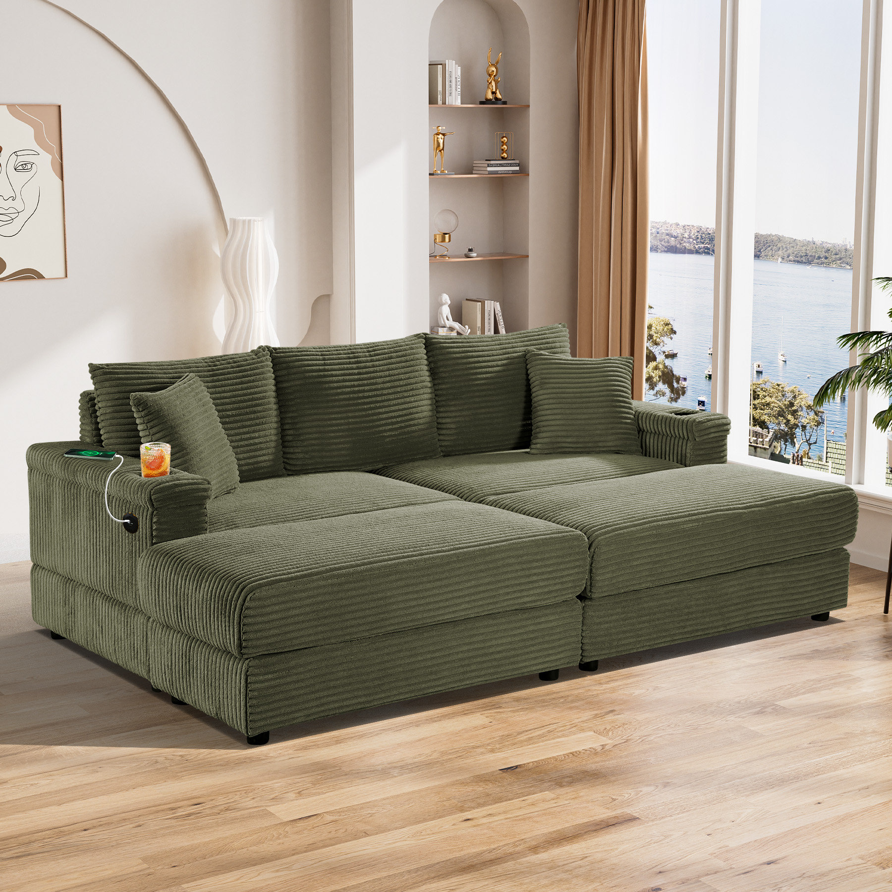Latitude Run® Corduroy Loveseat Chaise Lounge Chairs With 2 Ottoman