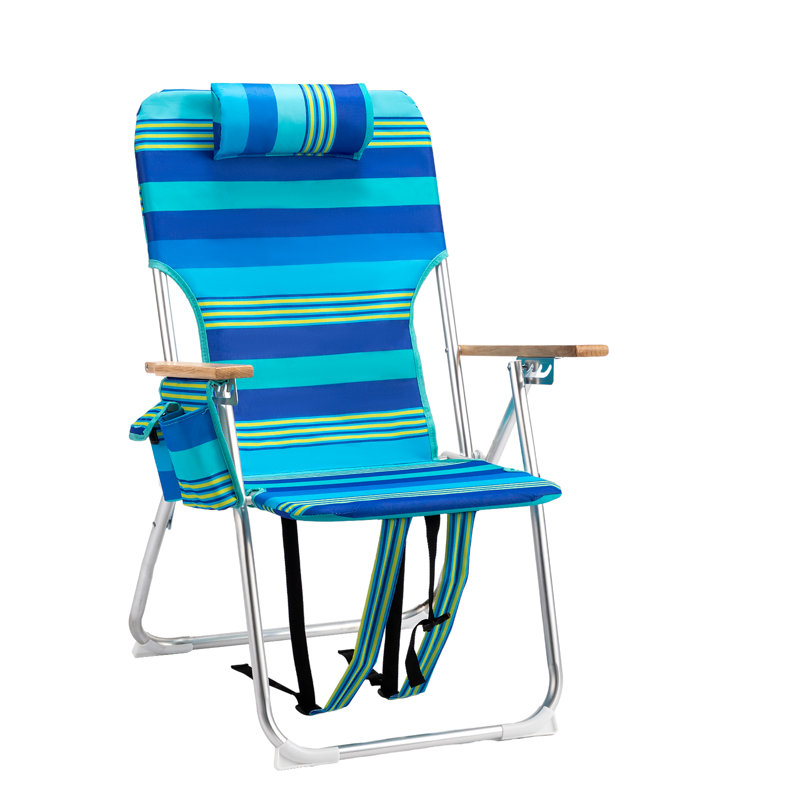 Blue Stripe Aluminum Frame Oxford Fabric Folding Beach Chair 4-Positions Reclining, Blue Stripe